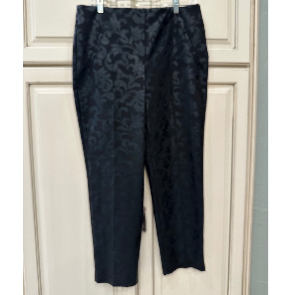 Chicos Fabulously Slimming Ankle Pants Black Jacquard Damask Floral Size 1.5 M/L